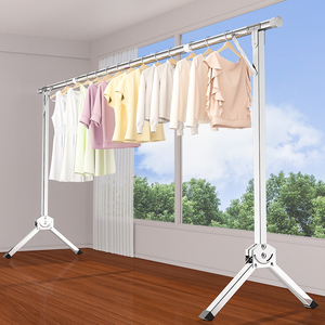 晾衣架落地折叠室内阳台伸缩晾衣杆不锈钢单杆家用晒被子衣架神器