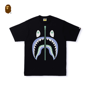 bape男装春夏夜光鲨鱼拉链编程印花图案短袖t恤110042i