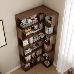 实木转角书柜拐角墙角柜书架落地组合多层置物架客厅书房沙发角落