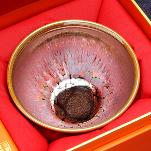 建阳建盏茶杯潘圣浩彩金花雕纯手工茶盏陶瓷功夫茶具主人杯品茗杯