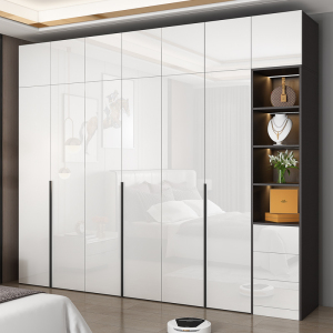 衣柜现代简约轻奢家用卧室柜子经济型平开门租房亮光柜门环保衣橱