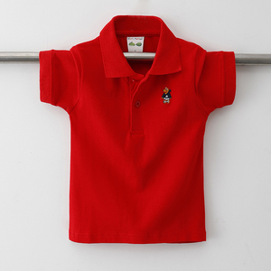 纯棉男童女童红色短袖t恤儿童夏装翻领POLO衫半袖中大童体恤上衣