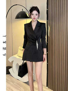 小诺本人西装外套女新款韩版收腰休闲上衣黑色小个子西服裙32911