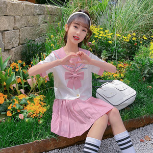 0032人付款淘宝戴维贝拉中大童装2022夏季新款女童装浅粉色水手服小