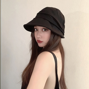 可扎马尾纯色半圆形渔夫帽子女韩版百搭遮脸防晒太阳帽布帽遮阳帽