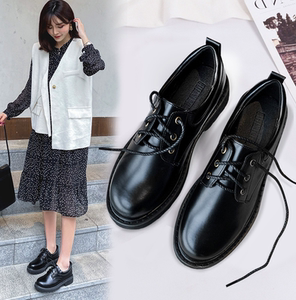 真皮小皮鞋女2022新款春季英伦风黑色复古系带软底配裙子低跟单鞋