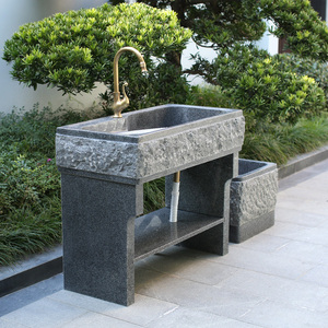 户外石头洗衣池带搓板家用阳台大理石水槽一体式室外石材洗手台盆