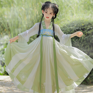 汉服女童超仙古风古装公主儿童女裙2024新款演出服夏季绿色连衣裙