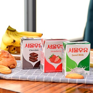韩国寿尔全脂纯牛奶整箱盒装生牛乳首尔原装进口儿童早餐奶草莓
