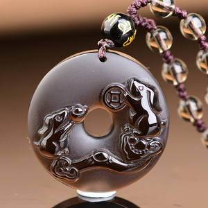 2021年黑曜石双兔护岁属狗壮祥志凌云护身符邢太岁吊坠化太岁