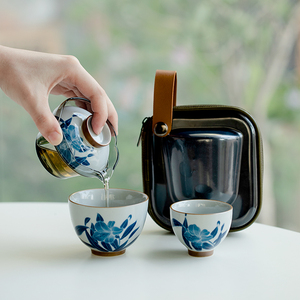 旅行茶具套装创意玻璃盖碗单人户外便携式陶瓷快客杯一壶一杯女士