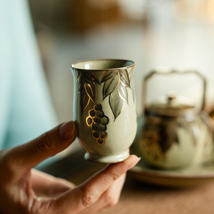 拓土描金仿古纯手绘青花葡萄归云杯闻香杯陶瓷喝茶杯品茗杯聚香杯