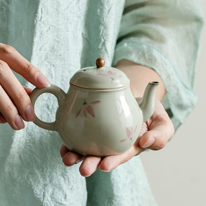 拓土纯手绘粉兰花梨型壶陶瓷茶壶单壶女士专用小茶壶陶瓷茶具泡茶