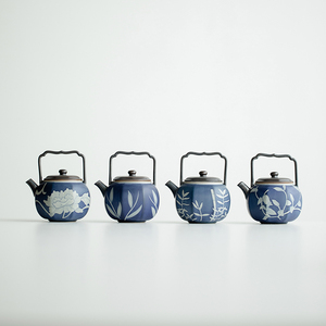 拓土纯手绘牡丹苏子八方提梁壶创意手提泡茶壶陶瓷中式单壶家居壶