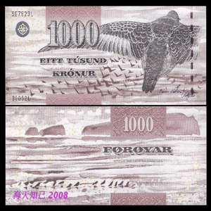 【馆】法罗群岛2005版1000克朗(2006世界纸币评选第一名) UNC P28