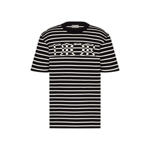 dior/迪奥条纹t恤男士时尚徽标潮流半袖棉质透气圆领上衣休闲短袖