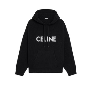celine/赛琳羊毛卫衣罗纹男士黑色刺绣印花logo新款连帽抽绳卫衣