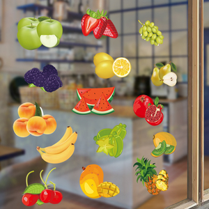 彩色水果蔬菜无胶静电玻璃贴画装饰橱窗玻璃冰箱橱柜食物小贴纸画