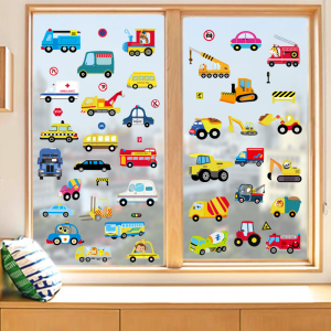 儿童房男童橱窗玻璃彩色卡通汽车玩具车无胶静电贴画衣柜瓷砖贴纸