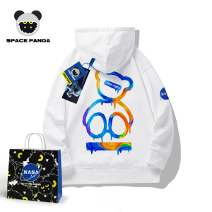 太空熊猫联名nasa渐变小众涂鸦小熊连帽卫衣男潮牌情侣宽松外套