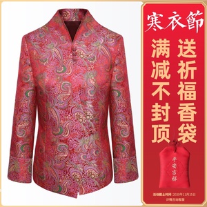 寿衣女全套七件套 女士寿衣 红色冲喜真丝面料 寿衣殡葬用品 老人