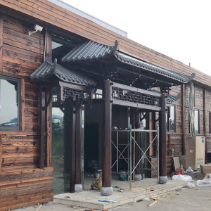 中式仿古实木屋檐门头古建装饰火锅店茶楼门面假飞檐翘角横檐定制