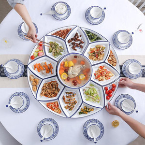 转盘圆桌专用盘子套装中式陶瓷碗碟勺组合家用年夜饭菜盘圆桌餐具
