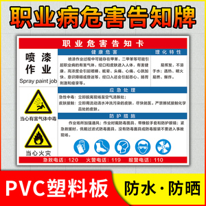 油漆喷漆作业职业病危害告知卡 油漆作业告知卡 告知牌 职业危害警示牌 当心火灾注意防火标识牌 提示牌 定制