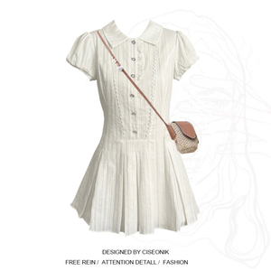 大码胖mm少女减龄学院风白色衬衫裙女夏季收腰显瘦气质衬衫连衣裙
