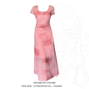 大码胖mm法式复古玫瑰印花连衣裙女夏季新款超好看风情万种的裙子
