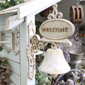 vintage铸铁欢迎牌门铃铃铛做旧复古手摇铃花园道具软装陈列拍摄