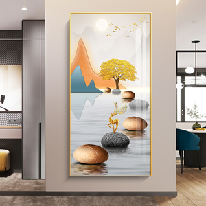 石来运转玄关装饰画招财发财树壁画现代入户进门玄幻走廊过道挂画