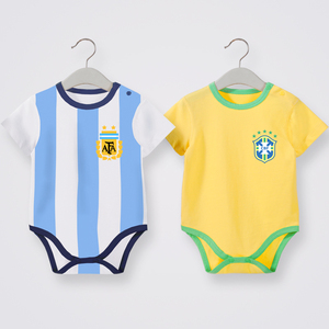 宝宝世界杯足球服短袖婴儿童纯棉三角包屁衣夏季薄款阿根廷巴西队