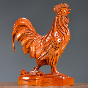 木鸡摆件大公鸡十二生肖鸡实木质花梨木雕刻家居客厅装饰品工艺品