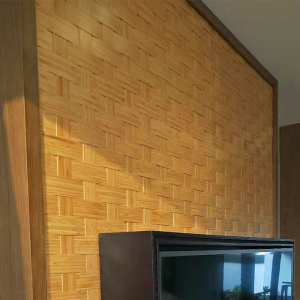 定制东南亚竹片编板材 吊顶背景墙隔断装饰十字竹编家具门板饰面