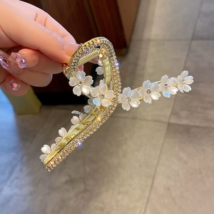 金色花朵大号水钻抓夹金属发夹后脑勺发抓夹子头饰鲨鱼夹发卡夏季