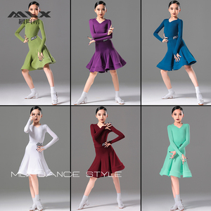 MLX8925新款拉丁舞服女童长袖比赛规定服分体少儿舞蹈考级演出服