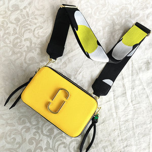 mackjarein十字纹牛皮手机包相机包宽肩带撞色女包双拉链斜挎包