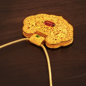 宫廷新款古法黄金999吊坠如意锁包婚嫁三金情侣定制手工足金首饰