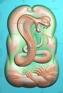 十二生肖 蛇牌 眼镜蛇精雕图jdp灰度图bmp浮雕图玉雕