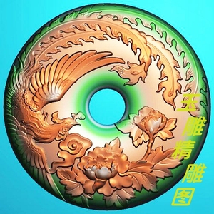 花开富贵 牡丹凤凰平安扣 精雕图jdp浮雕玉雕灰度图电脑雕刻