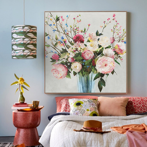 纯手绘静物花卉油画过道入户玄关装饰画现代美式客厅餐厅挂画单幅