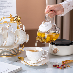 轻奢英式下午茶茶具花茶壶套装耐高温玻璃养生水果茶壶整套电加热
