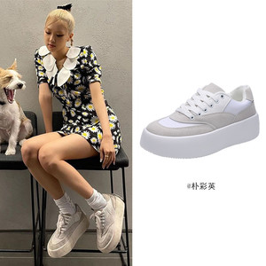 朴彩英rose同款面包鞋blackpink松糕厚底增高小白鞋甜酷奶fufu鞋