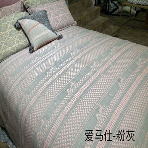 复古提花加厚夹棉防滑三层纱布单双人床盖毯纯棉吸汗布料床上用品