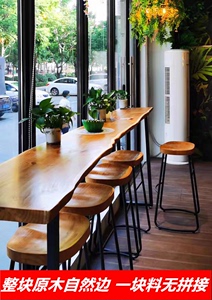 实木吧台桌家用靠墙长条桌阳台桌商用酒吧台定制高脚桌椅组合美式