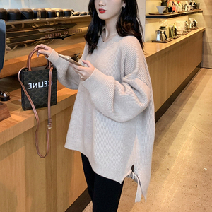 侧边开叉毛衣女