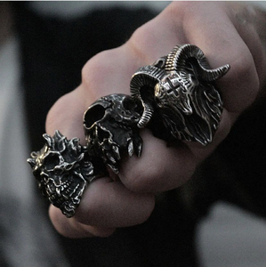 黑山羊撒旦羊头骷髅恶魔欧美戒指男士朋克复古个性潮哥特风手饰