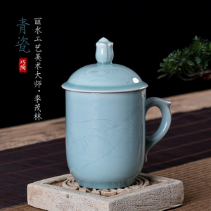 巧陶青瓷大师李茂林男士手工办公杯老板杯高档随手礼陶瓷带盖茶杯