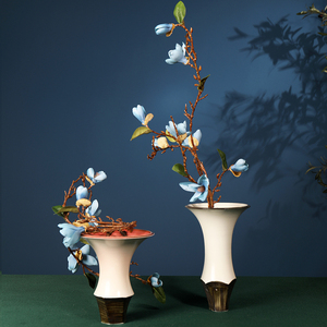 新中式手工花器汝白棱角花尊瓶陶瓷花瓶摆件客厅插花器皿家居饰品